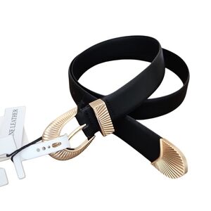 NEW! JASON WU Black Gold Leather Western Belt Large.